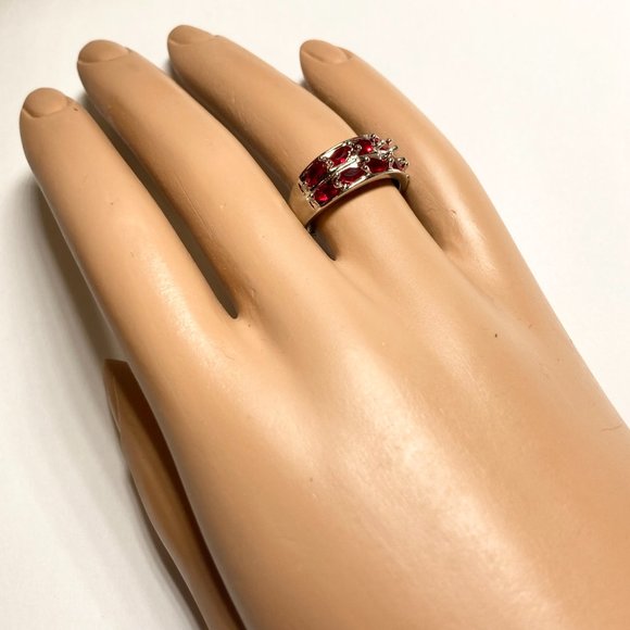 Silver Ruby Red Cubic Zirconia Anniversary Ring Size 7 Plated Simulated - Picture 3 of 9